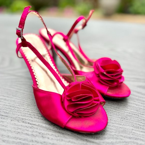 Greenwich Village Hot Pink Satin Heels - Picture 1 of 3
